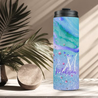 Niedlicher Aqua-Glitzer lila Marmor-Art-Monogramm