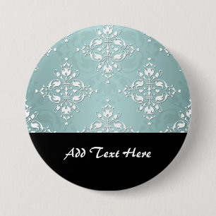Niedlicher Aquamariner blau-weißer Damast Button