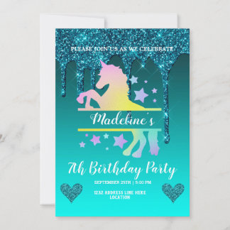 Niedlicher Aquamariner Glitzer Einladung