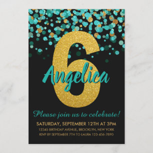 Niedlicher Aquamariner Gold Glitzer Black Confetti Einladung