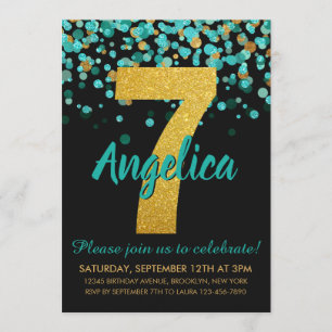 Niedlicher Aquamariner Gold Glitzer Black Confetti Einladung