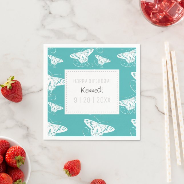 Niedlicher Aquamariner Schmetterling Napkins Serviette (Beispiel)