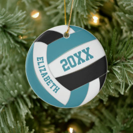 niedlicher aquamariner Schwarz-weißer Girl-Volleyb Keramik Ornament