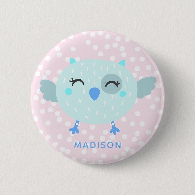 Niedlicher Aquamariner Vogel - Pink Strickte Kinde Button (Vorderseite)