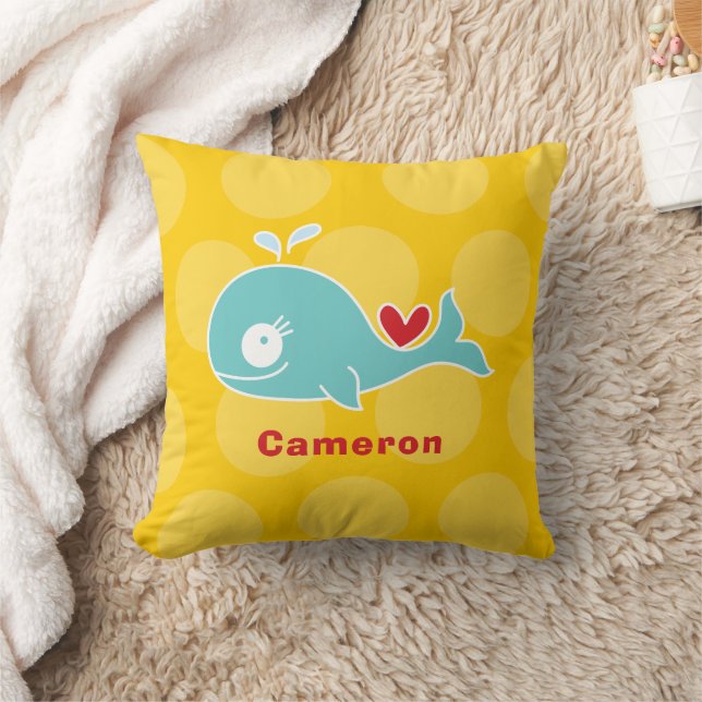 Niedlicher Aquamariner Whale Fun Dos Liebe Herzche Kissen (Decke)