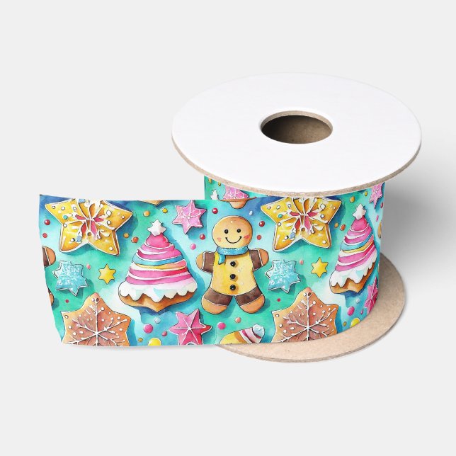 Niedlicher Aquarell Cartoon Lebkuchen Cookie Satinband (Spule)