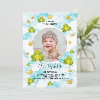 Niedlicher Aquarellfrosch 1. Geburtstag Einladung