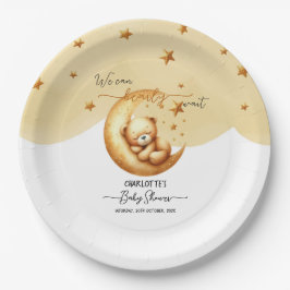 Niedlicher Aquarellschläfer auf Mond Babydusche Pappteller