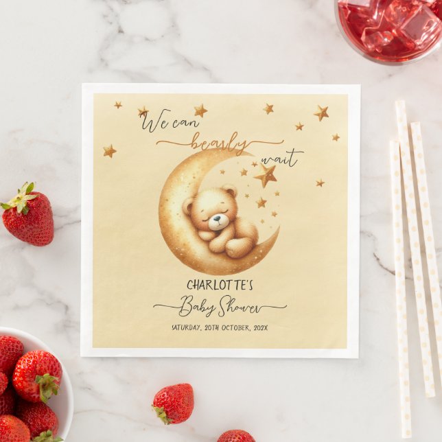 Niedlicher Aquarellschläfer auf Mond Babydusche Serviette (Beispiel)