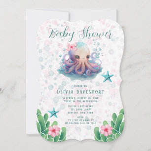 Niedlicher Aquarelltopus mit Bläschen Babydusche Einladung