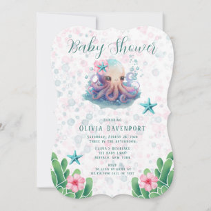 Niedlicher Aquarelltopus mit Bläschen Babydusche Einladung