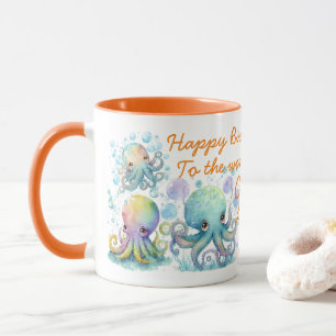 Niedlicher Aquarelltopus Zwei Tonerde Orange Tasse