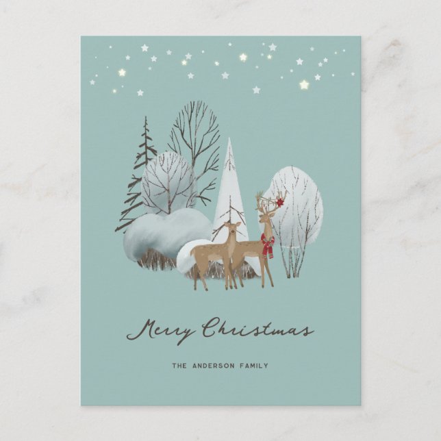 Niedlicher Aquarellwald Buck Doe Frohe Weihnachten (Vorderseite)