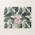 Niedlicher Aquatercolor Llama | Tropical Monstera<br><div class="desc">Llama sagt nur, dass dies ein Rätsel ist, das die ganze Familie Liebe haben wird. Fügen Sie diesem Design Ihre benutzerdefinierte Formulierung hinzu, indem Sie die "Diese Vorlage bearbeiten"-Felder auf der rechten Seite des Elements verwenden, oder klicken Sie auf die blaue Schaltfläche "Anpassen", um den Text anzuordnen, die Schriftart und...</div>