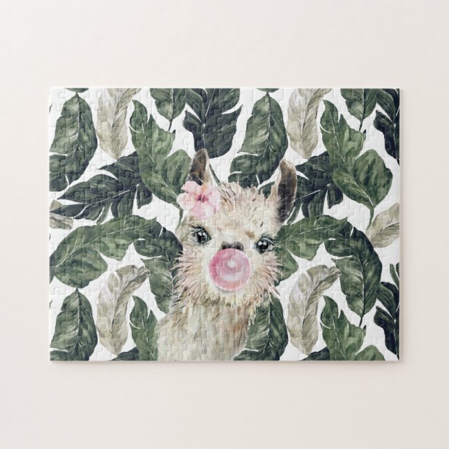 Niedlicher Aquatercolor Llama | Tropical Monstera (Horizontal)