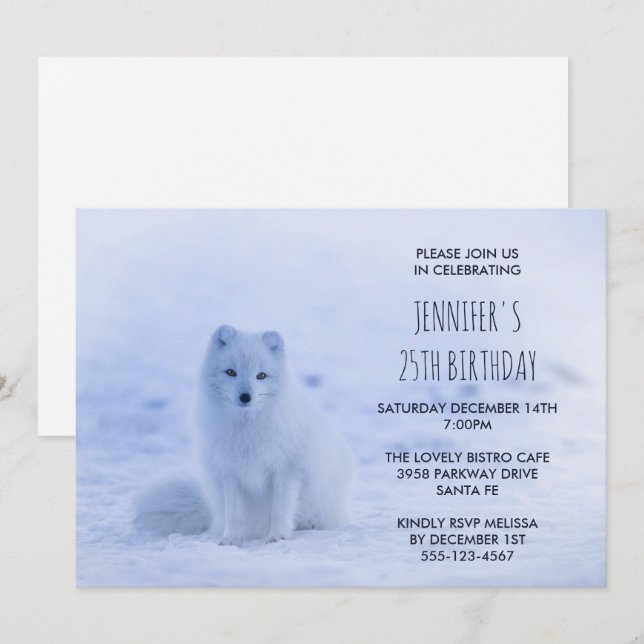 Niedlicher arktischer Fox auf der Snow Birthday Pa Einladung (Vorne/Hinten)