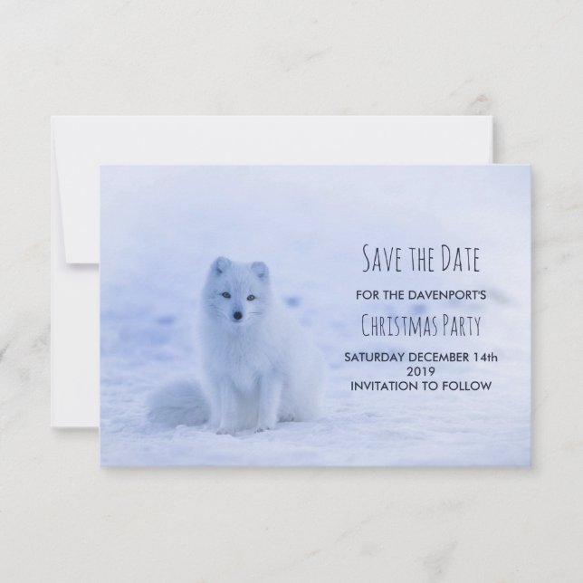 Niedlicher arktischer Fox auf Schnee Weihnachten P Save The Date (Vorderseite)