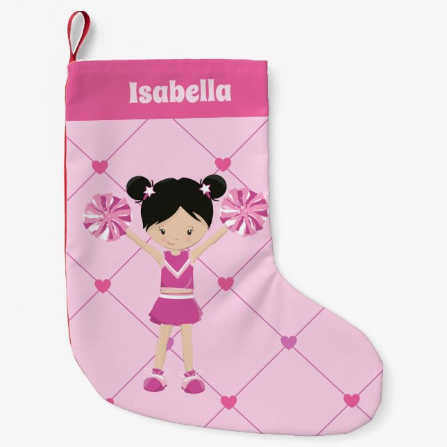 Niedlicher asiatischer Cheerleader Pink Personalis Kleiner Weihnachtsstrumpf (Vorderseite)