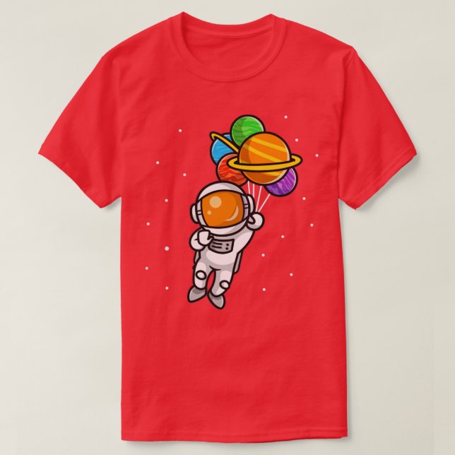 Niedlicher Astronaut, der mit Planetenballons im W T-Shirt (Design vorne)
