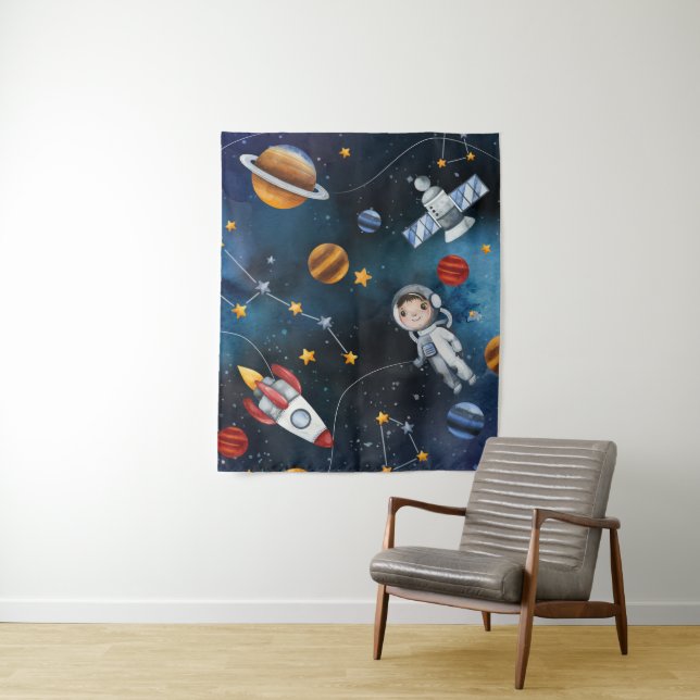 Niedlicher Astronaut im Weltraum-Kinderzimmer Wandteppich (Beispiel)