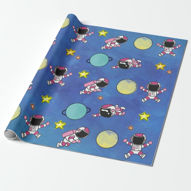 Niedlicher Astronaut im Weltraum Star Planet Geschenkpapier (Ungerollt)