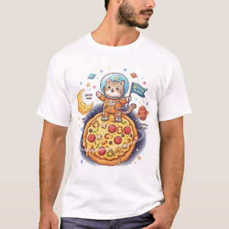 Niedlicher Astronaut Katzen auf einem Pizza-Planet T-Shirt