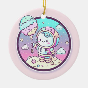 Niedlicher Astronaut mit Eiscreme-Baloon auf dem M Keramik Ornament