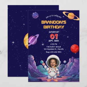 Niedlicher Astronaut Space Foto Geburtstag Einladung
