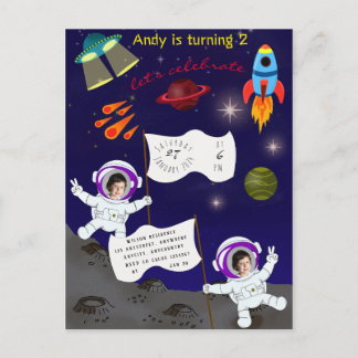 Niedlicher Astronaut Space Geburtstagseinladung Po Einladungspostkarte