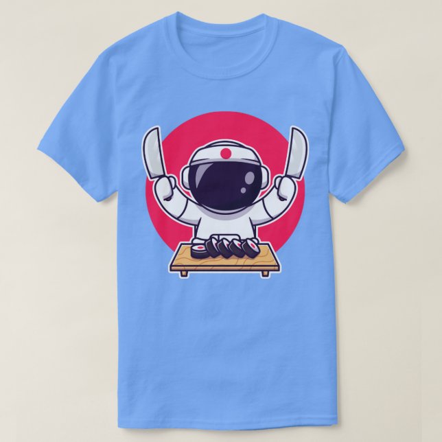 Niedlicher Astronaut Sushi mit Messer T-Shirt (Design vorne)