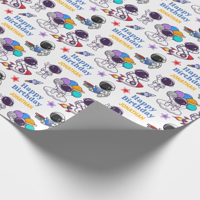 Niedlicher Astronaut Universe Kindergeburtstag Geschenkpapier (Ecke)
