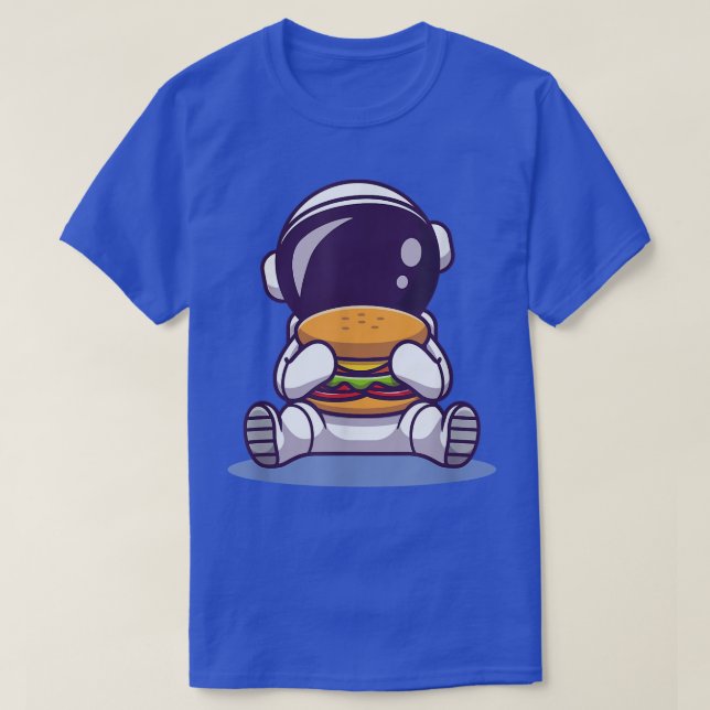 Niedlicher Astronauten Eating Burger Cartoon Space T-Shirt (Design vorne)