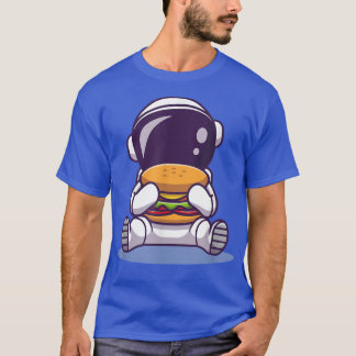 Niedlicher Astronauten Eating Burger Cartoon Space T-Shirt