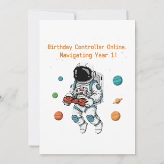Niedlicher Astronauten Gamer 1. Geburtstag | Navig Einladung