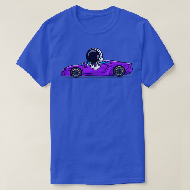Niedlicher Astronautenantrieb Supercar Cartoon T-Shirt (Design vorne)
