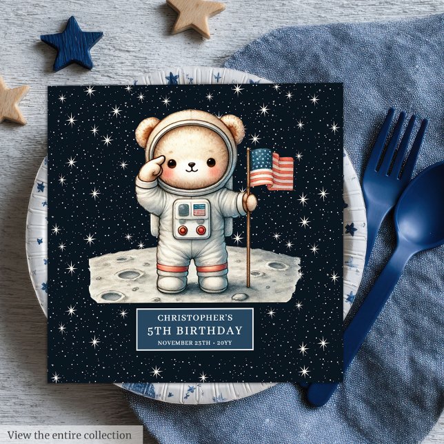 Niedlicher Astronautenbär Party Napkins Personalis Serviette (Cute Astronaut Bear Party Napkins Personalized Boy)