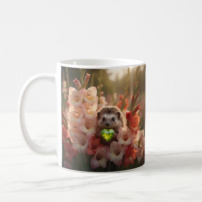 Niedlicher August-Igel mit Peridot-Herz Kaffeetasse (Links)