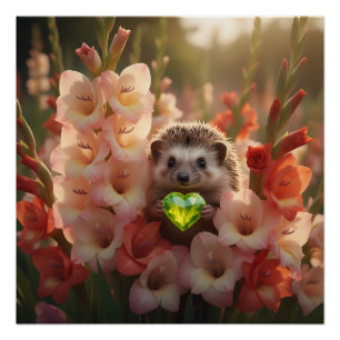 Niedlicher August-Igel mit Peridot-Herz Poster