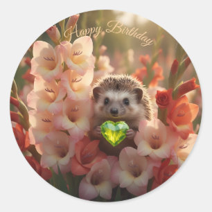 Niedlicher August-Igel mit Peridot-Herz Runder Aufkleber