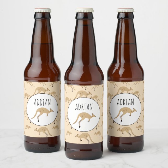 Niedlicher australischer Kangaroo-MusterIndividuel Bierflaschenetikett (Flaschen)