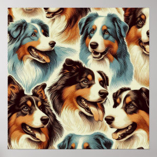 Niedlicher australischer Schäferhund nahtlos Poster