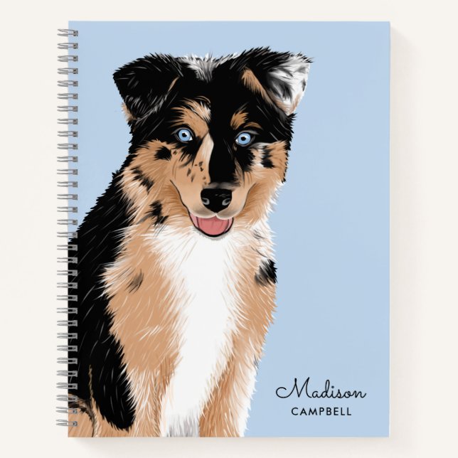 Niedlicher australischer Schäferhund | Name | Blau Notizbuch (Vorderseite)