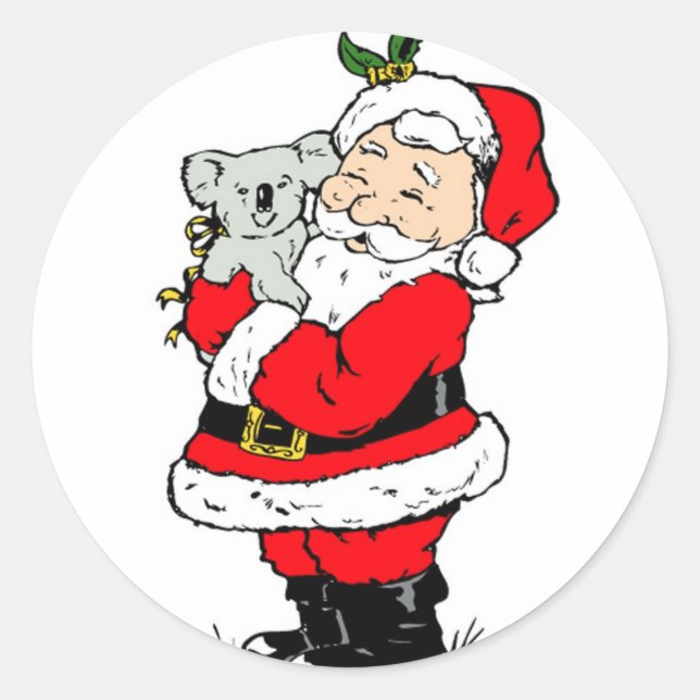 Niedlicher australischer Weihnachtsmann mit Koala Runder Aufkleber (Vorderseite)