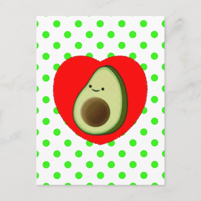Niedlicher Avocado-Cartoon im roten Herzen Postkar Postkarte (Vorderseite)