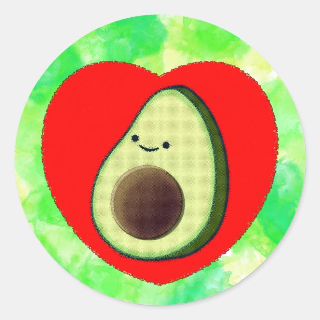 Niedlicher Avocado Cartoon in Rotem Herzen auf Was Runder Aufkleber (Vorderseite)