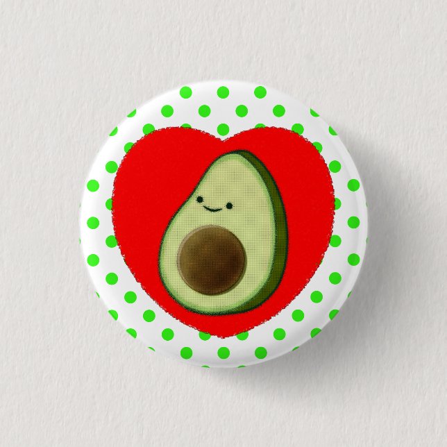 Niedlicher Avocado-Cartoon in Rotem Herzen Button (Vorderseite)