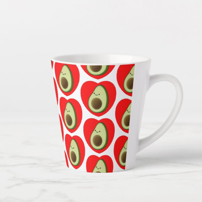 Niedlicher Avocado-Cartoon in Rotem Herzen Milchtasse (Rechts)