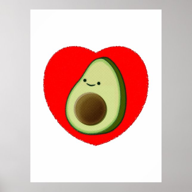 Niedlicher Avocado-Cartoon in Rotem Herzen Poster (Vorne)