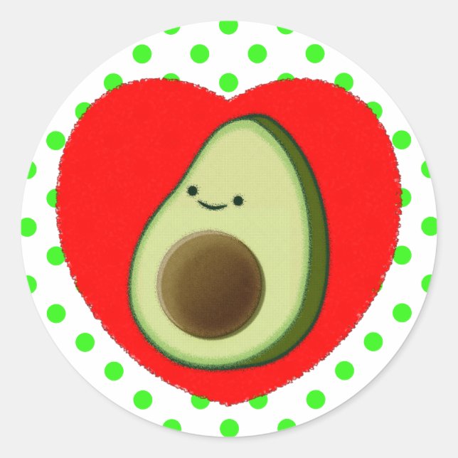 Niedlicher Avocado-Cartoon in Rotem Herzen Runder Aufkleber (Vorderseite)