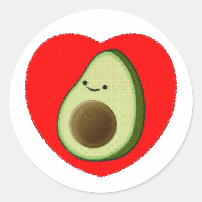 Niedlicher Avocado-Cartoon in Rotem Herzen Runder Aufkleber (Vorderseite)